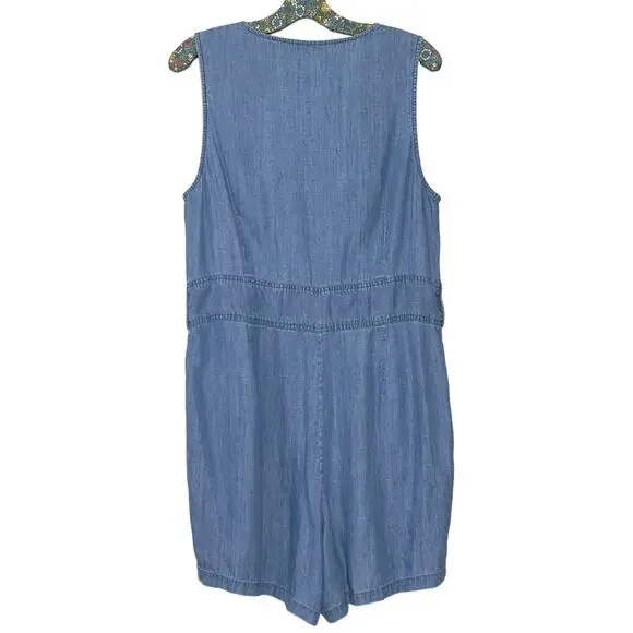 Rails SZ L Blue Chambray Denim Tank Button Front Romper - Picture 6 of 9